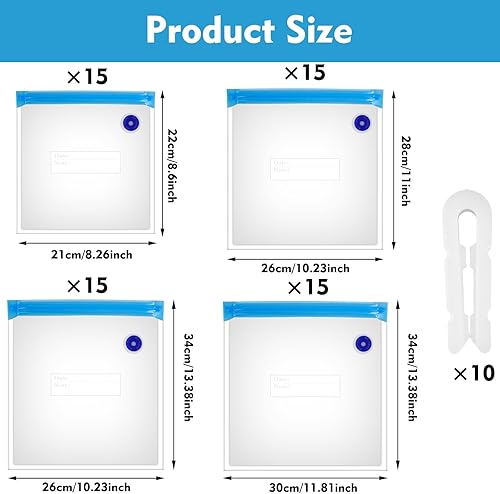 Miniatura 2 de Paquete de 60 bolsas de sellado al vacío para alimentos  4 tamaños reutilizables con cremallera bolsas de almacenamiento con válvula de aire de