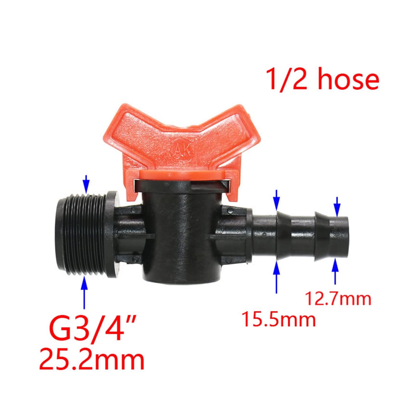 Raccord de Tuyau D'Arrosage Pour Arrosage 1/2" 3/4" Mâle Vers 3/8" 1/2" 3/4" Robinet de Jardin Vanne D'Irrigation Cannelée Mini Vanne Grue Raccord de Tuyau Pe 25 Pièces/1I2 À 20 Mm