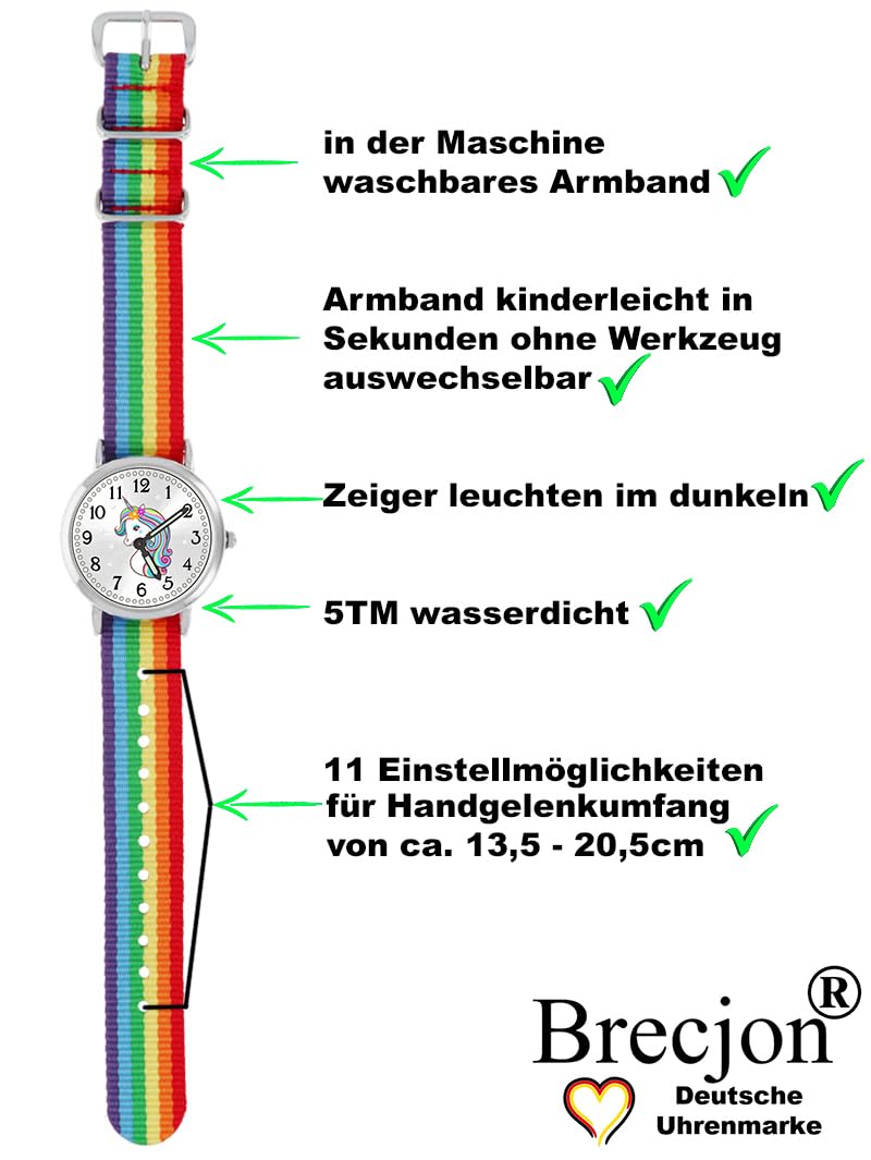 Armbanduhr Mädchen Jungen Kinderuhr Einhorn Lernuhr 5ATM wasserdicht bunt Regenbogen