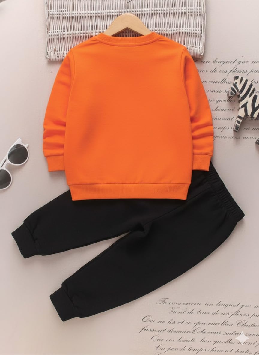 Yugam Men’s Cotton Blend Printed Sweatshirt & Jogger Set – Orange & Black Casual Co-Ord Set 2