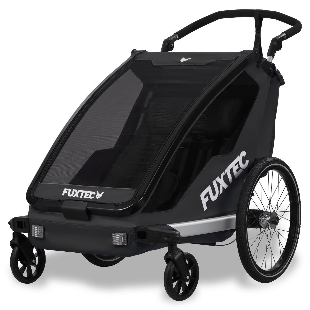Fuxtec FX-FA1 Carrello rimorchio per Bici Sportfux 2 Posti, Pieghevole con Protezione Pioggia e Sole