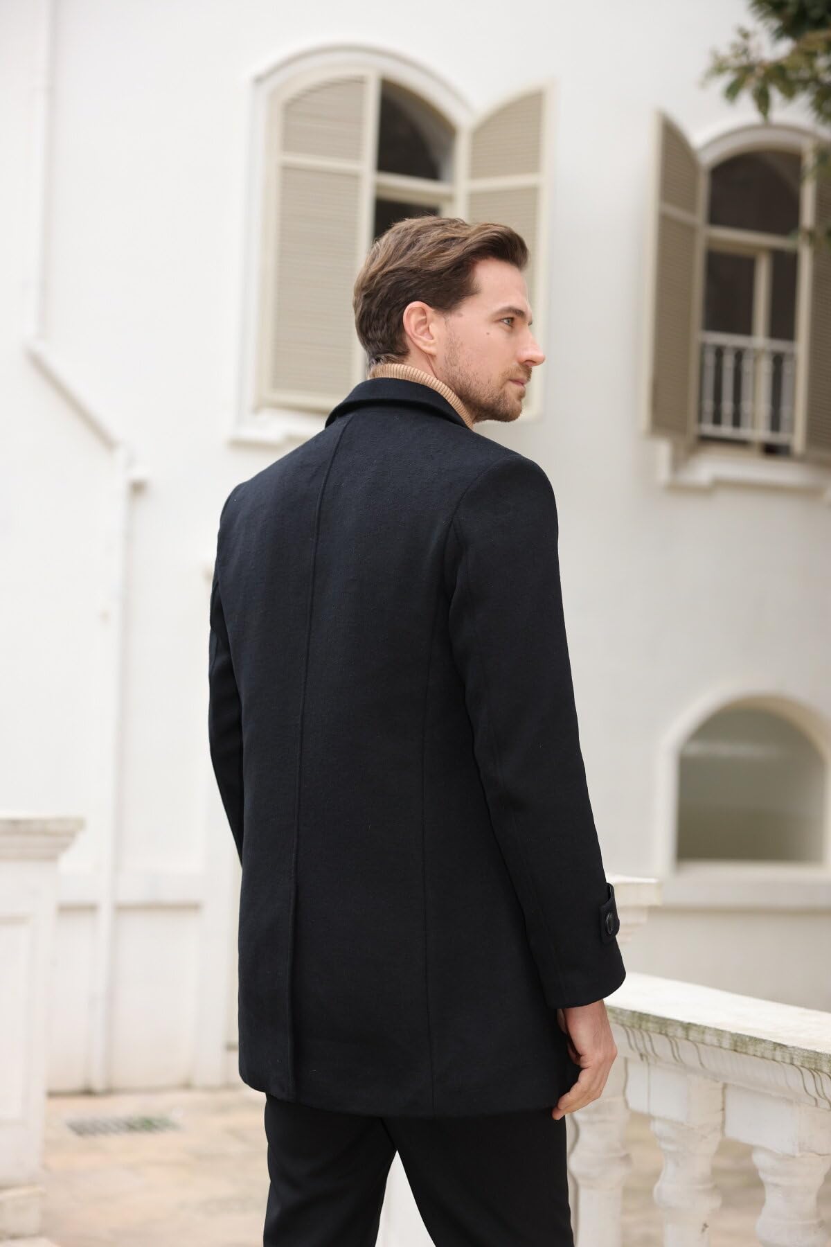 Allthemen Herren Wollmantel Winter Zweireihig Wintermantel Mittellang Warm