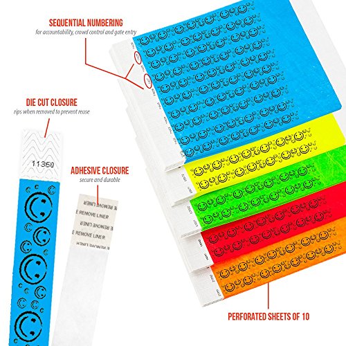 Image of 500 WristCo Tyvek Wristbands Smiley Face Variety Pack - Tamper-Proof