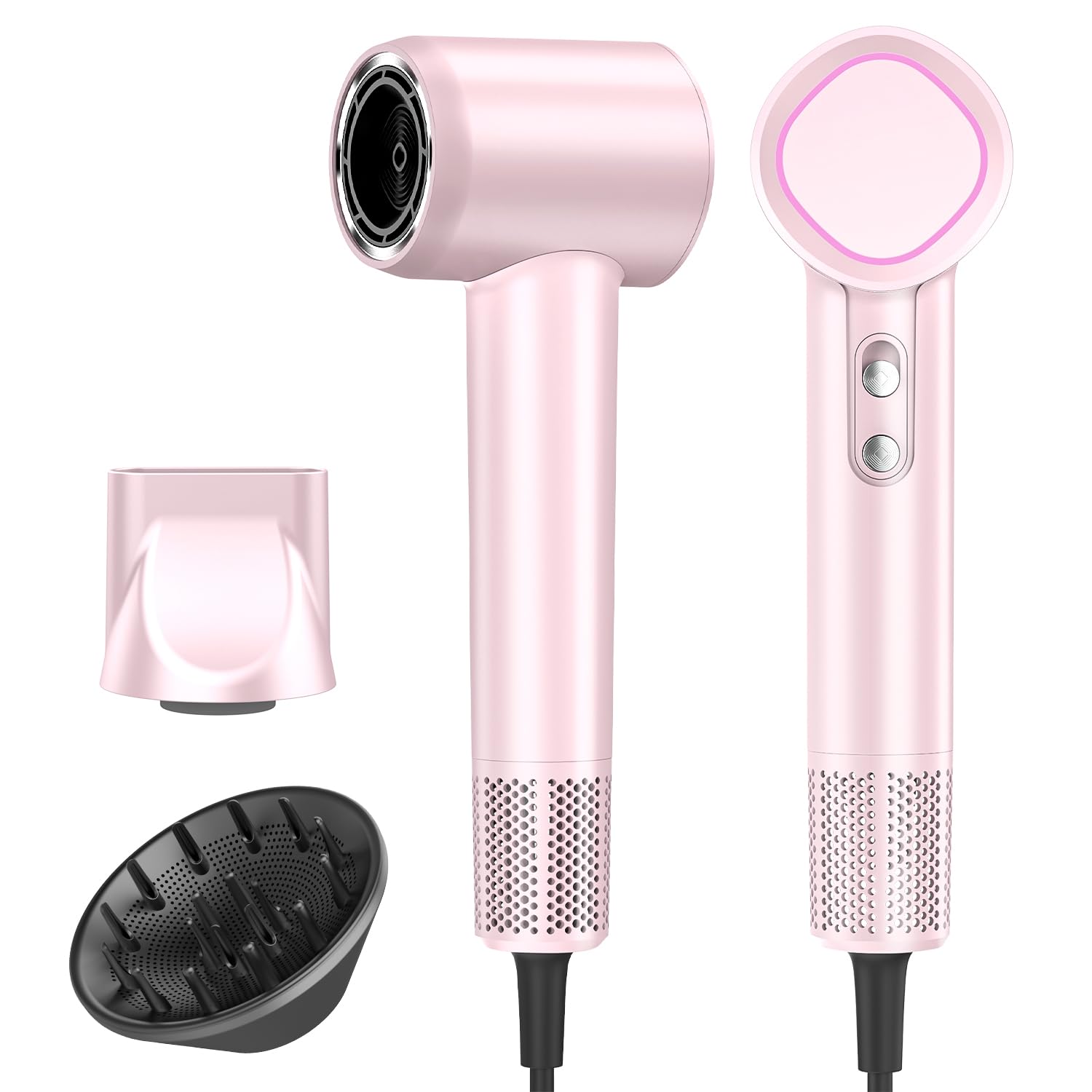 Hair Dryer,160000 RPM High-Speed Brushless Motor with 500 Million Negative Ions for Fast Drying, Low Noise Thermo-Control Blow Dryer with Magnetic Diffuser & Nozzle,Lightweight for Home,Travel (Pink)