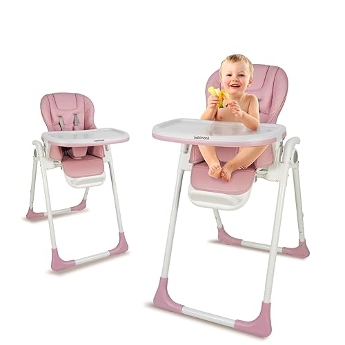 Silla alta para bebé, sillas altas para bebés y niños pequeños, silla alta ajustable, plegable y portátil, de piel sintética extraíble y bandeja
