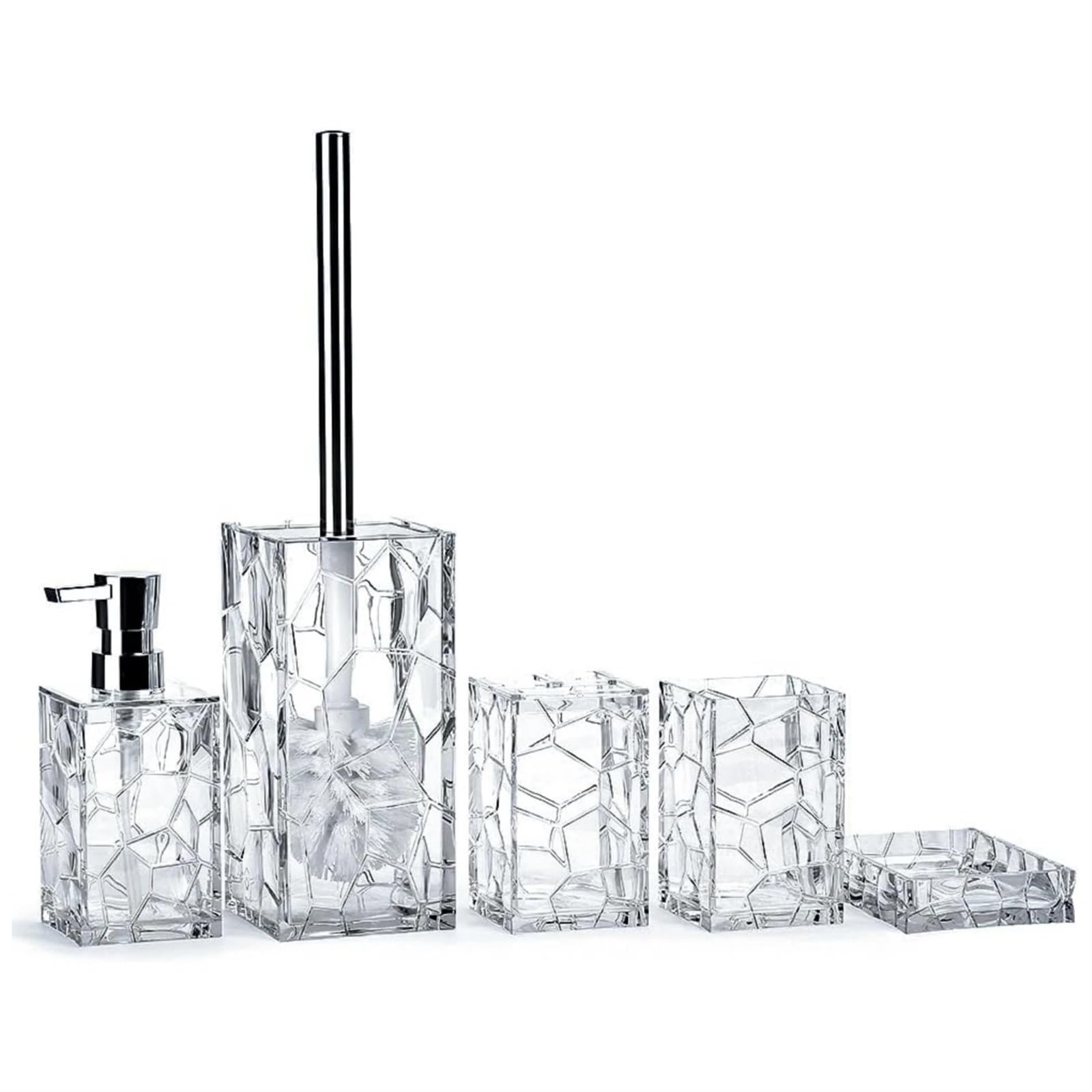 Set De Accesorios De Baño Juego de Accesorios de baño Blanco de 5 Piezas, con dispensador de loción, jabonera, Vaso, Soporte for Cepillo de Dientes y Juego de escobilla de baño