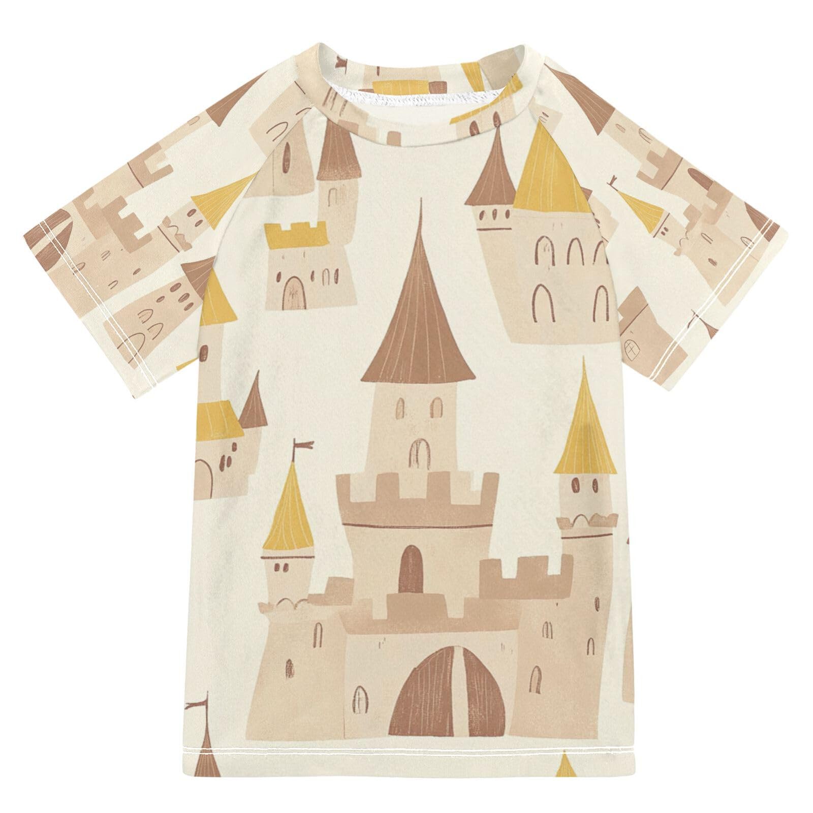Jucciaco Boys Swimsuit Castle King Cartoon Sunscreen Kids Sun Rashguard Short Sleeve T-Shirts Swimwear Sets UPF 50+ Multicoloured