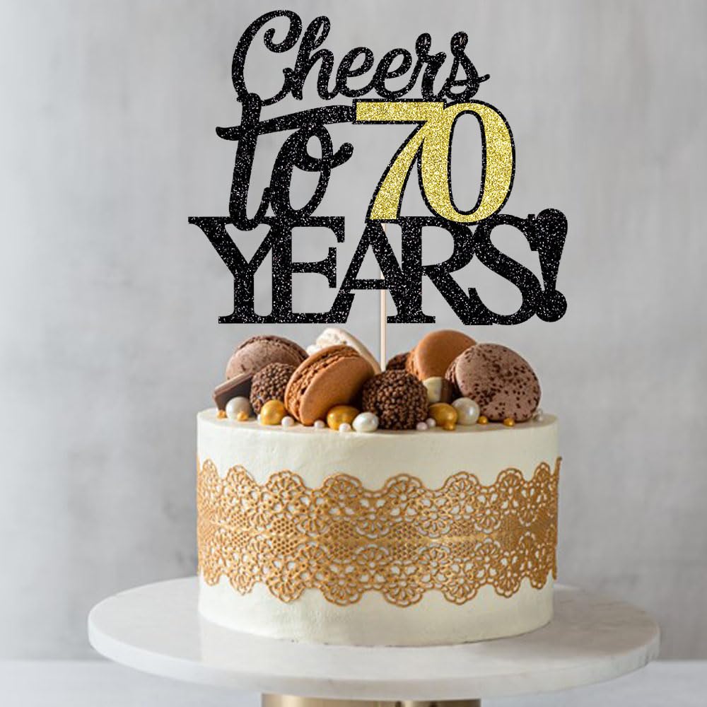Klionjor Happy 70th Birthday Cake Topper Cheers to 70 Years Birthday Cake Pick 70 Fabulous Cake Decoration for Happy Birthday Anniversary Party Cake Decorations Supplies (70)