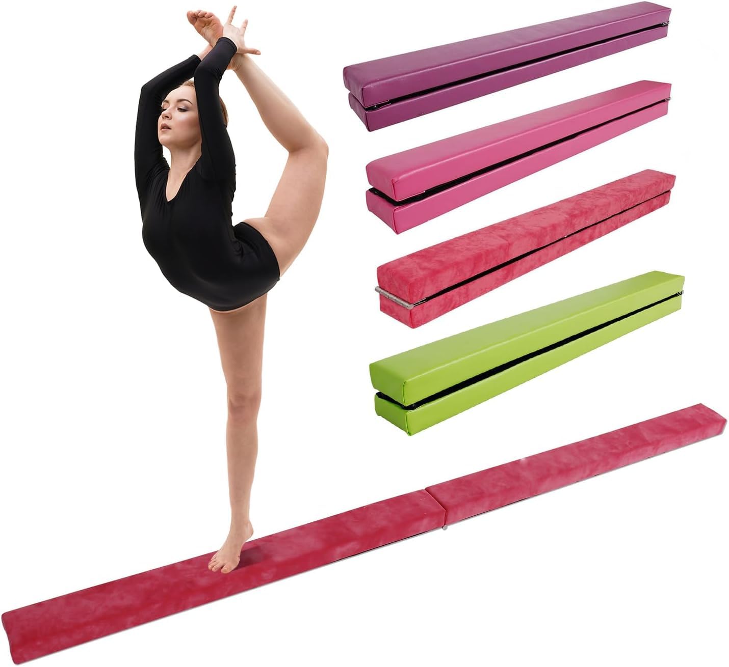 Poutre d'équilibre, barre de gymnastique violette 2,1 m, équipement de gymnastique pliable en daim synthétique pour la maison, la gym, l'entraînement, le sport, cadeau d'anniversaire