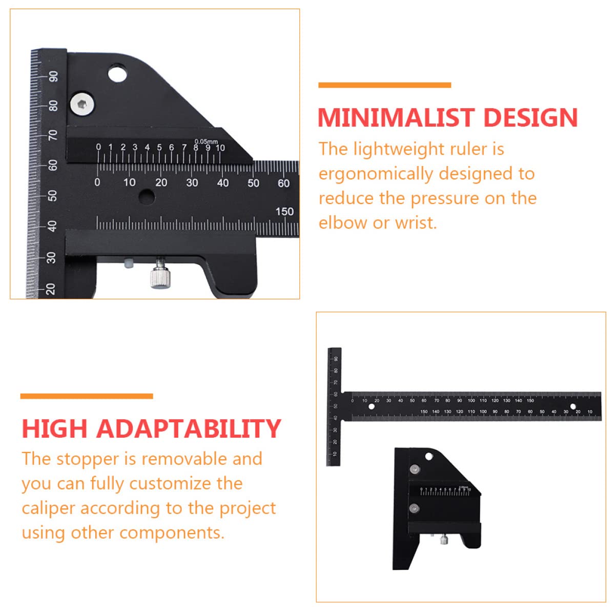 DOITOOL Regla de Carpintería de Aleación de Aluminio Diseño Minimalista, Medición Precisa 0-210mm y Tope Desmontable para Trabajo en Múltiples Escenas