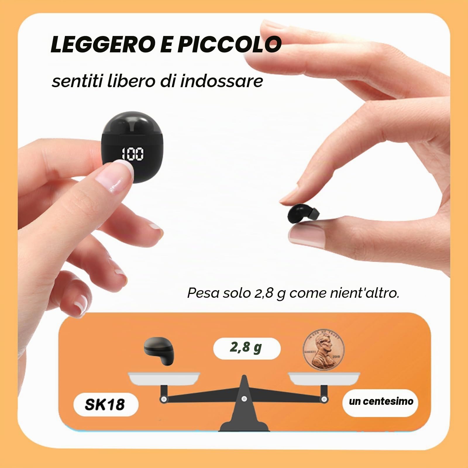 Mini auricolari invisibili senza fili Bluetooth per orecchie piccole, micro auricolari discreti di piccole dimensioni, auricolari nascosti per il lavoro, mini auricolari piccoli, invisibili, minuscoli