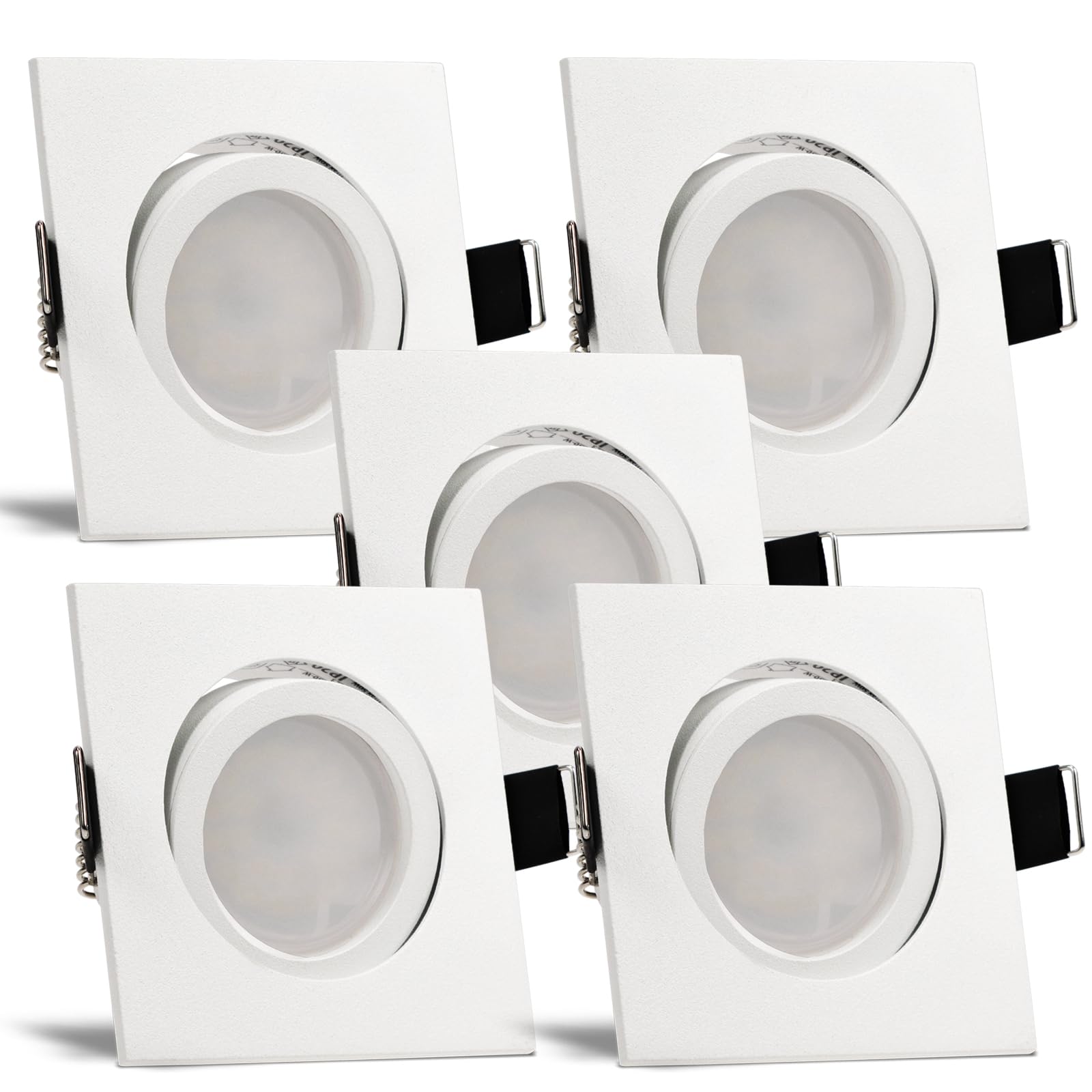 trendlights24 Bianco LED Einbaustrahler dimmbar flach 230V Weiß 5W 5er Set | extra flach, Einbautiefe 35 mm, Spots, Neutralweiß, 4000k, austauschbar, Decken Einbauleuchte, Weiß matt, eckig, schwenkbar