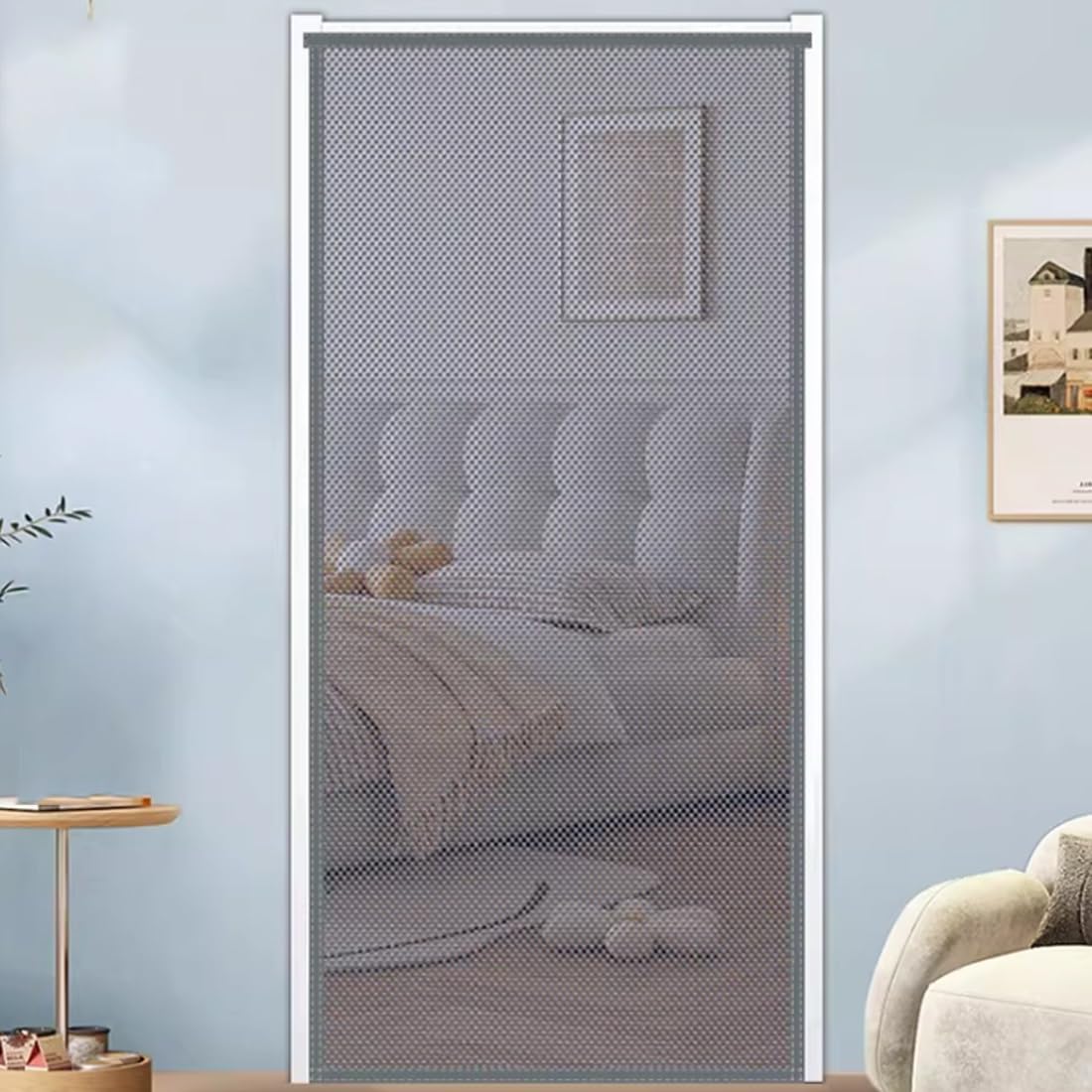 Mosquitera de apertura lateral gris para puertas, pantalla de 100 x 230 cm para mascotas, hogares, almacenes, granjas y patios, y barrera para moscas fácil de instalar