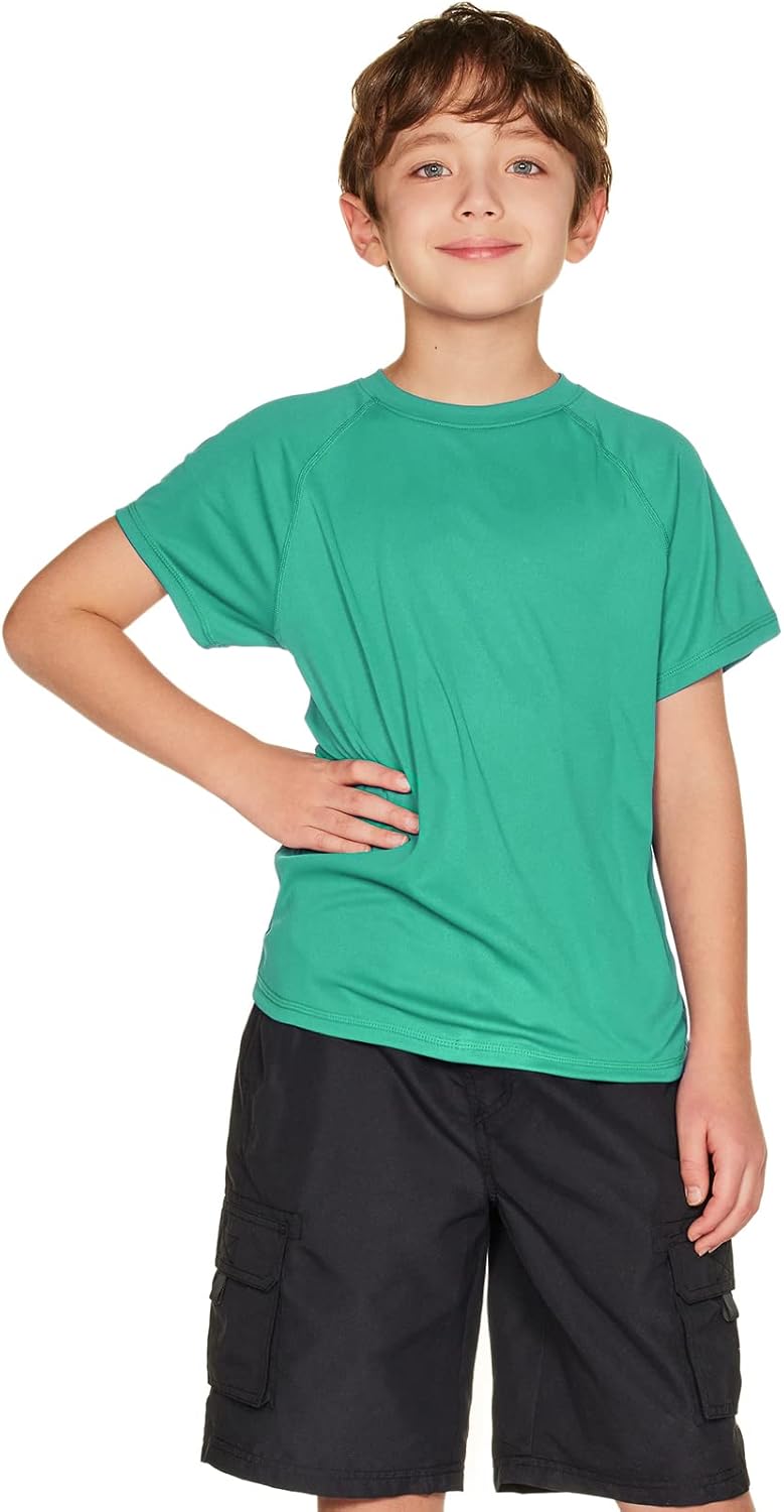 TSLA Youth Kids UPF 50+ Short Sleeve, Aqua Water Swimsuit Top, UV/SPF Surf Swim Shirt