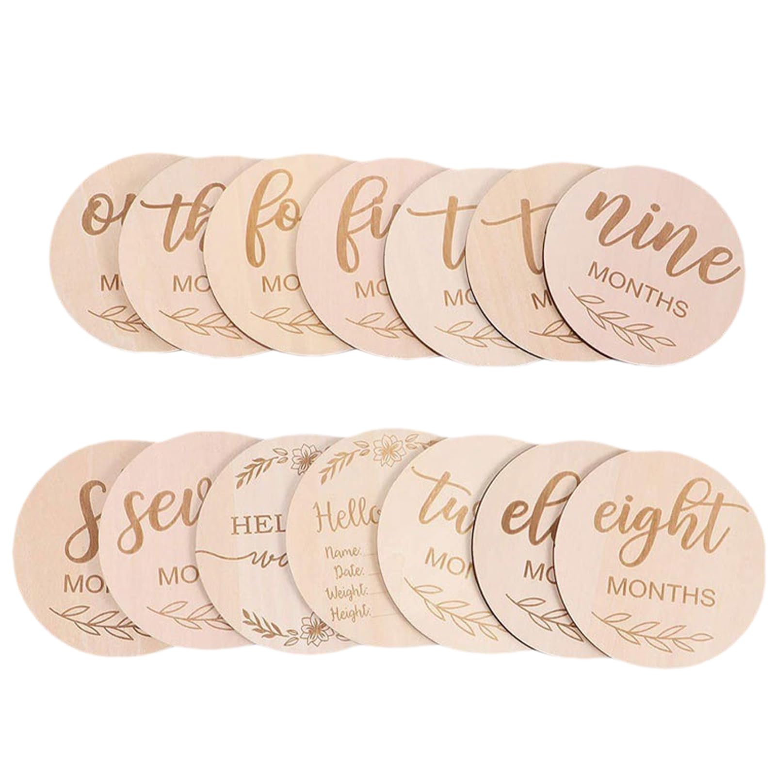 BRTNUP12 Pcs Wooden Baby Milestone Cards, Hello World Baby Sign, Baby Monthly Milestone Cards for Baby Growth Recording