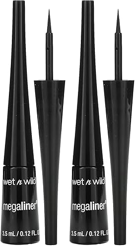 wet n wild Megaliner - Delineador líquido 871a Negro, 0.12 onzas 146781 (paquete de 2)