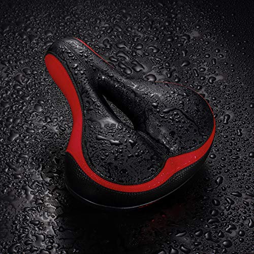 BLUEWIND Most Comfortable Bicycle Seat, Bike Seat Replacement with Dual Shock Absorbing Ball Wide Bike Seat Memory Foam Bicycle Gel Seat with Mounting Wrench (Red) - Thumbnail 3