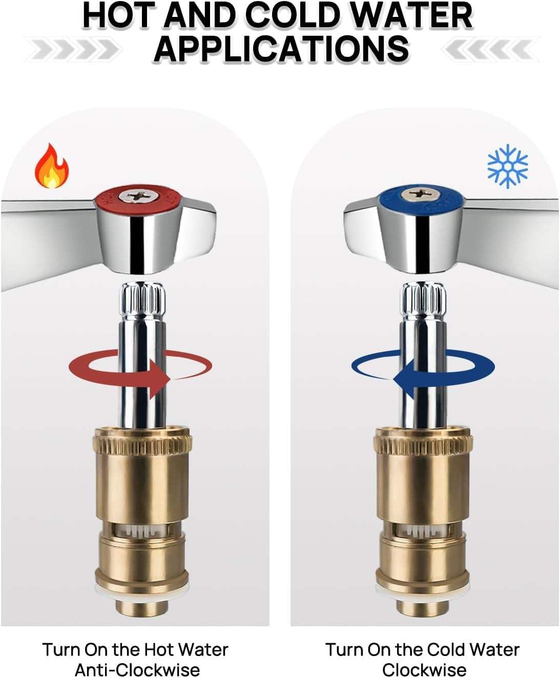 Kitchen Sink Faucet Handle Rod Assembly, Lead-Free Brass, Hot and Cold Water, 6-Pack (3 Red and 3 Blue)
