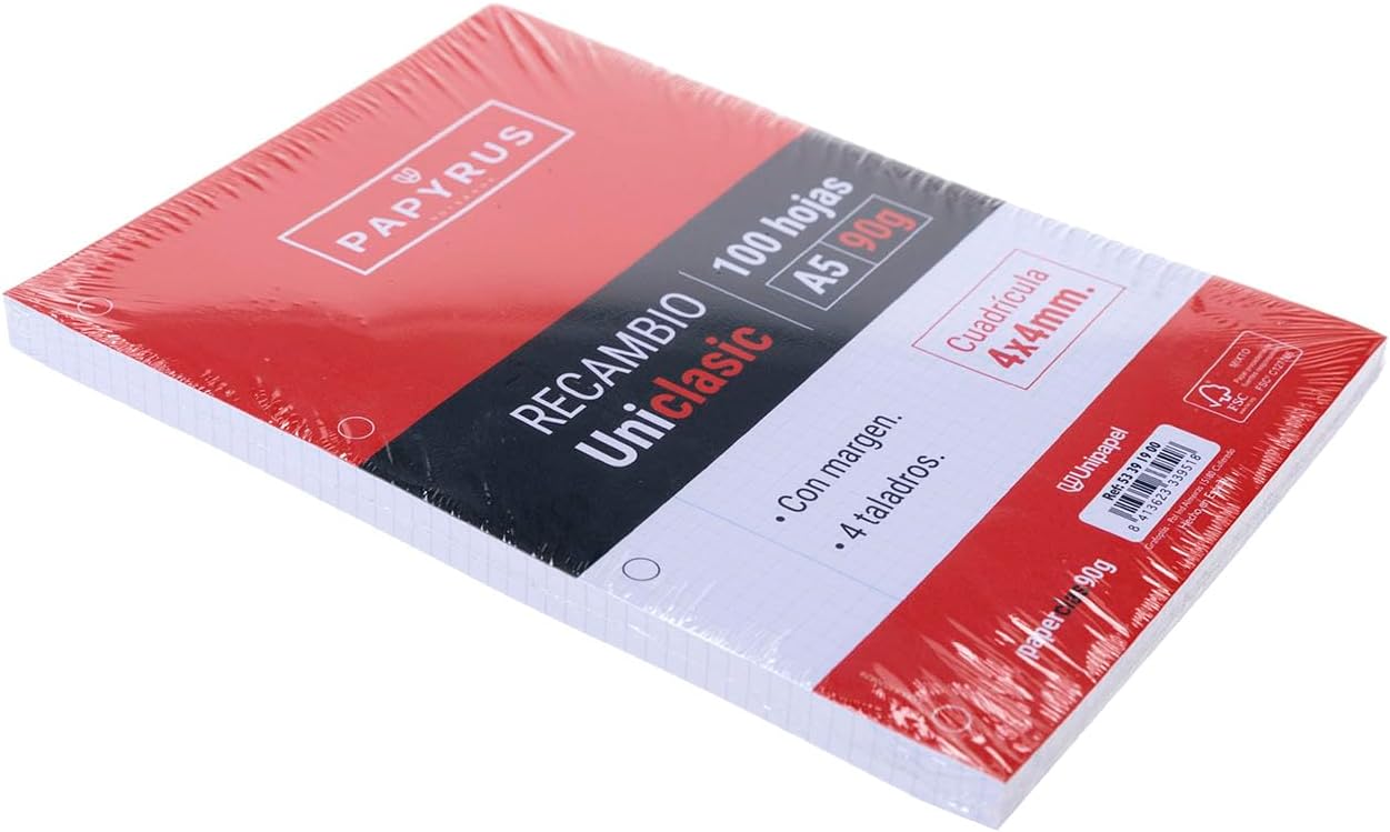 Unipaper Squares 4x4 mm, 90 g Sheets with Margin, 4 Drills, Paper, Multicolor, A5