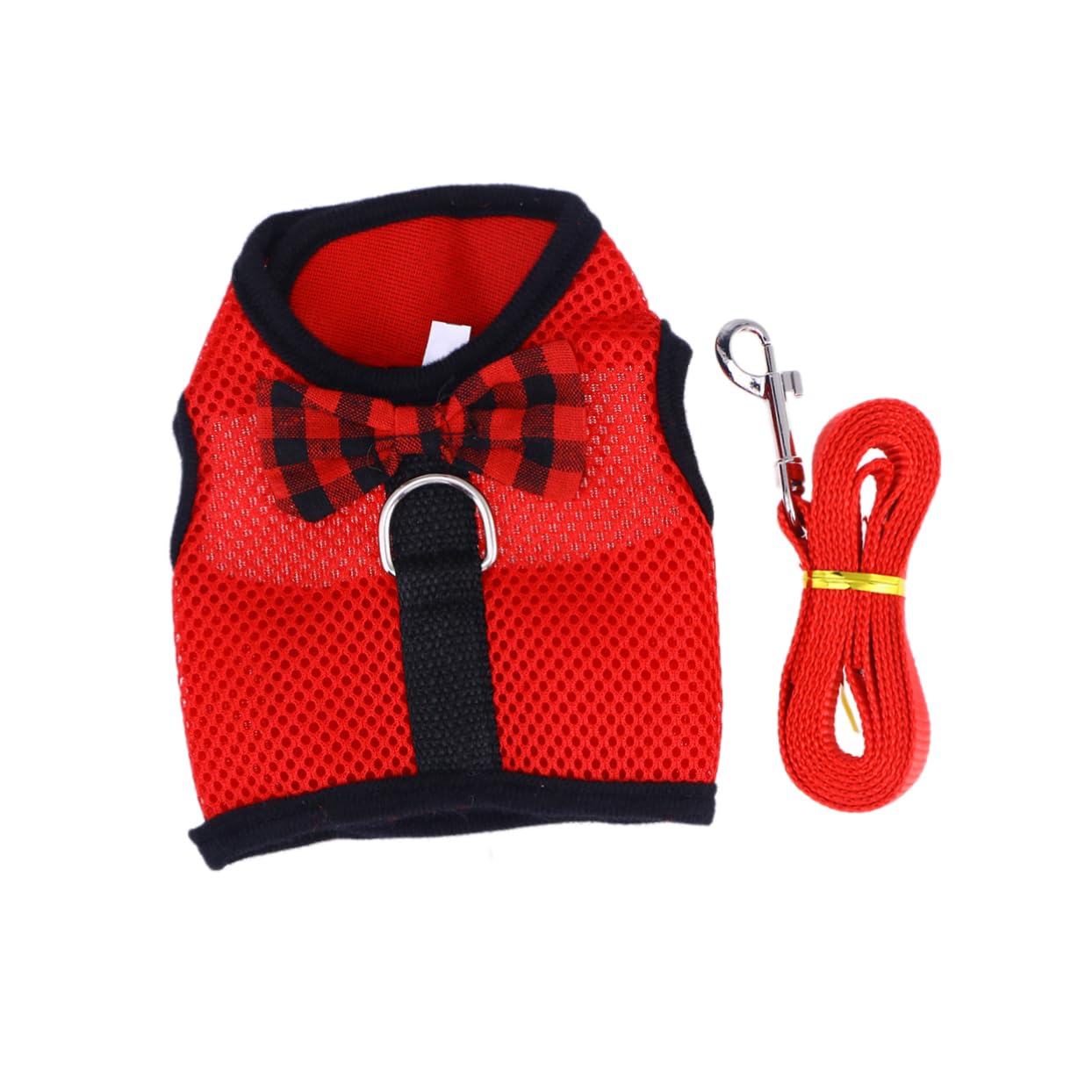 FRCOLOR Comfortable Breathable Nylon Pet Harness with Leash for Small Animals like Rabbits and Hamsters, Red Bow Design Adjustable Vest Lead for Daily Outdoor Use