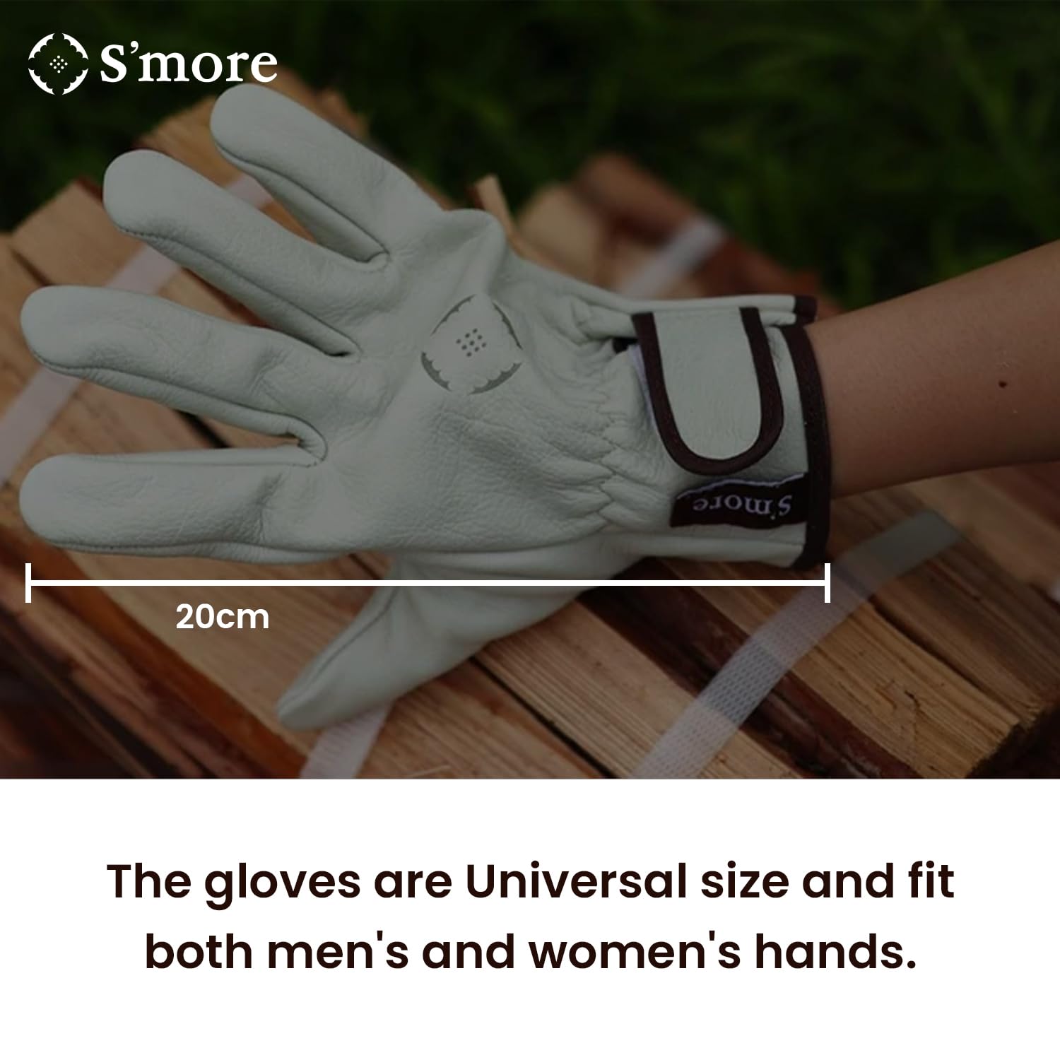 S'more Guantes de trabajo de cuero para hombres y mujeres, guantes de trabajo de cuero vacuno con cierre de muñeca, resistentes al calor, resistentes a pinchazos y cortes, camping, patio, construcción