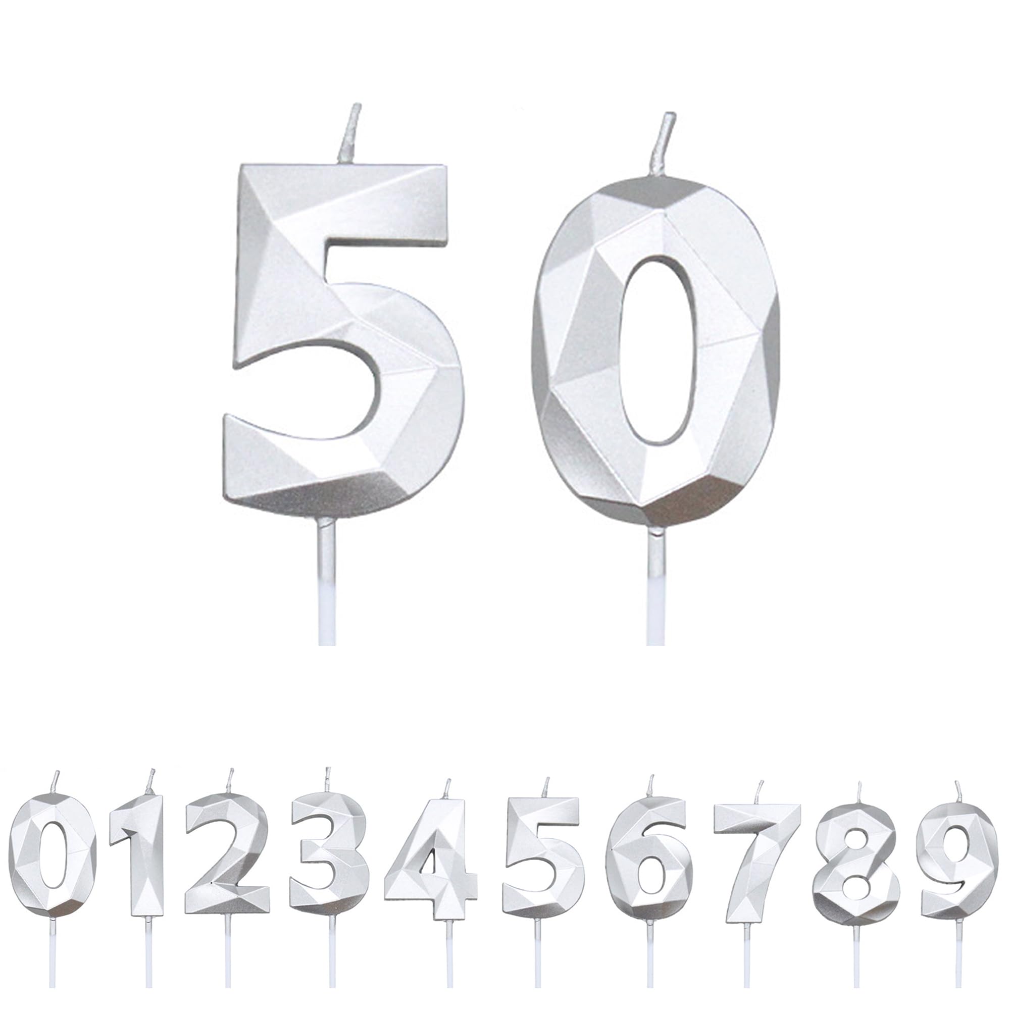 Fuzvol Silver Birthday Cake Candles, Number 50 Candle,Cake Topper Decorations
