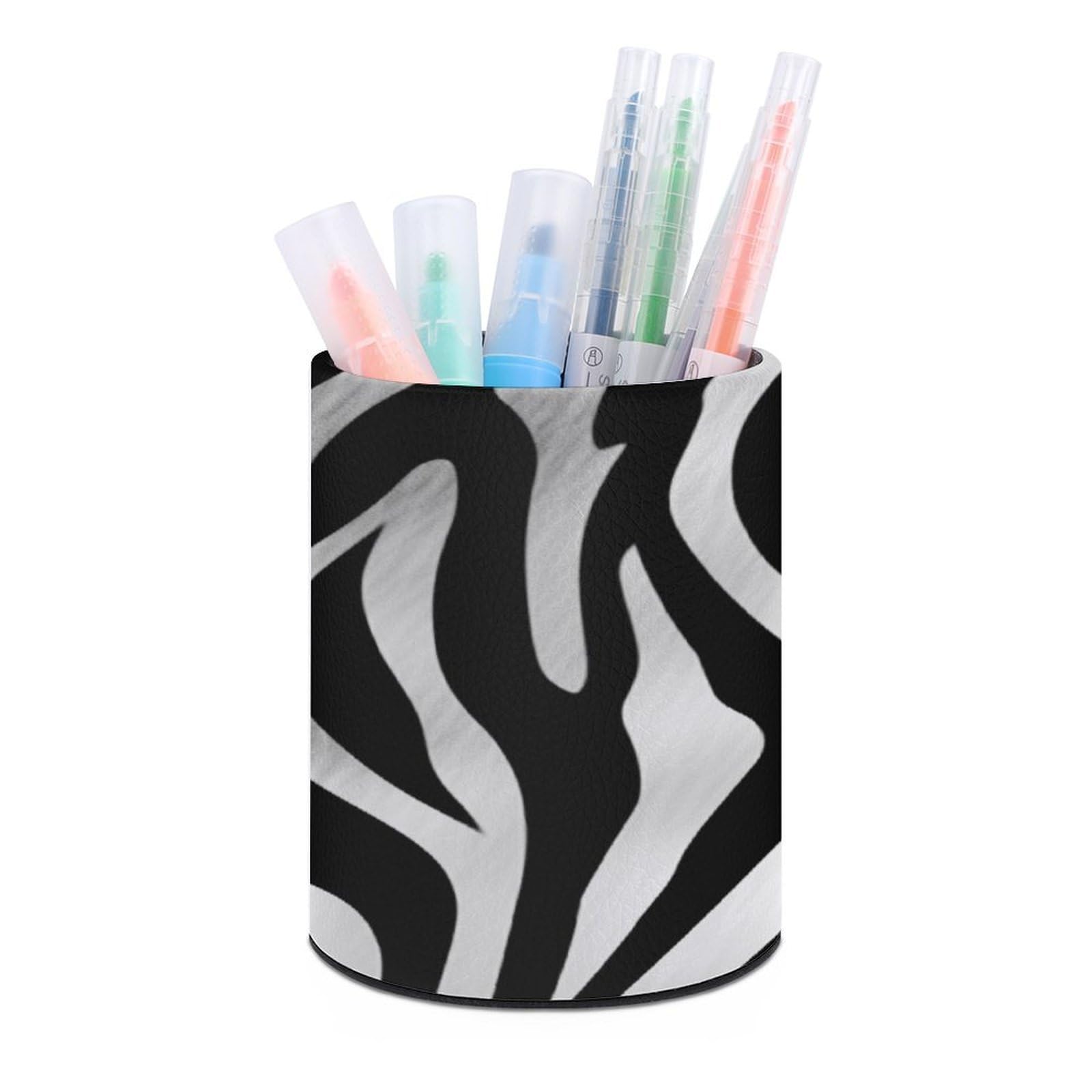 FekiLoot - Zebra Print Pen Holder Customizable Office Accessories Round Pen Container Box Desk Organizer Brush Holder