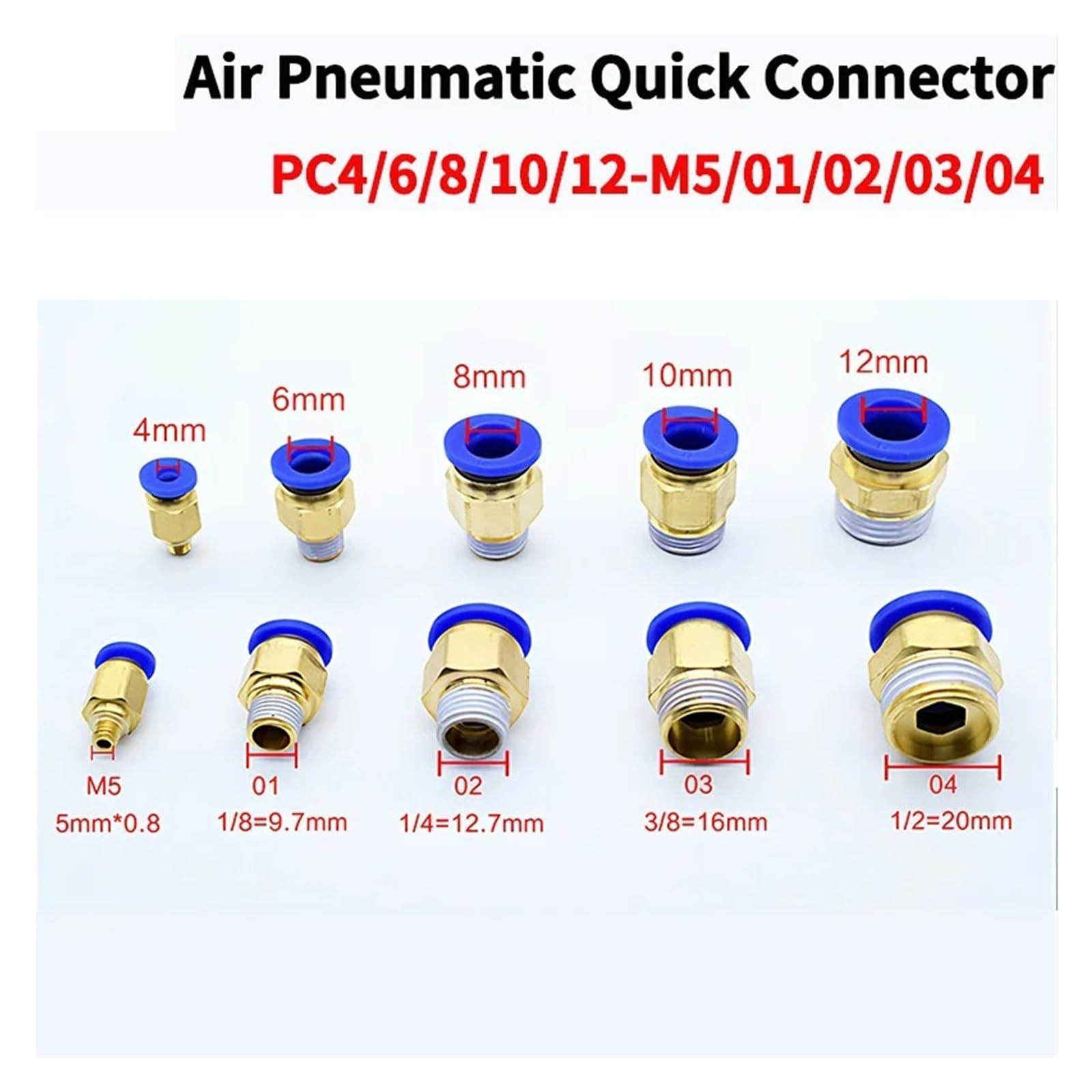 50 piezas de conector rápido de conexión neumática de aire, rosca macho, tubo de manguera comprimida PC4-M5 PC6-01 PC8-02 PC10-03 PC12-04(PC12-03)