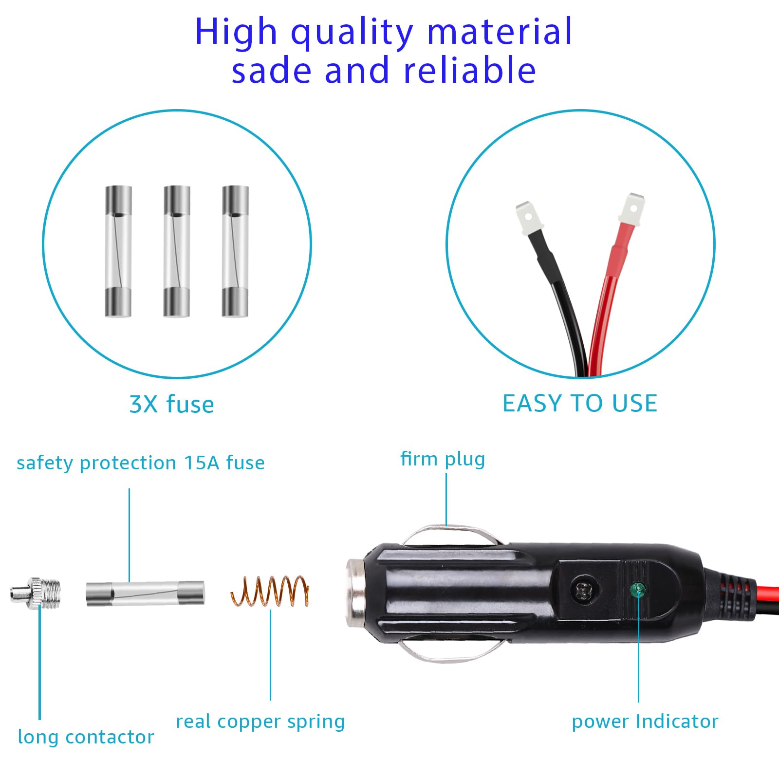 12V/24V Thermoelectric Cooler Cable Replacement for Coleman Electric Cooler Parts, Replacement for Coleman Cooler OE # 5644-710, 300000540, 5644-707, 5645Plug Cord,8 Feet 15A Cooler Cord w/Fuse