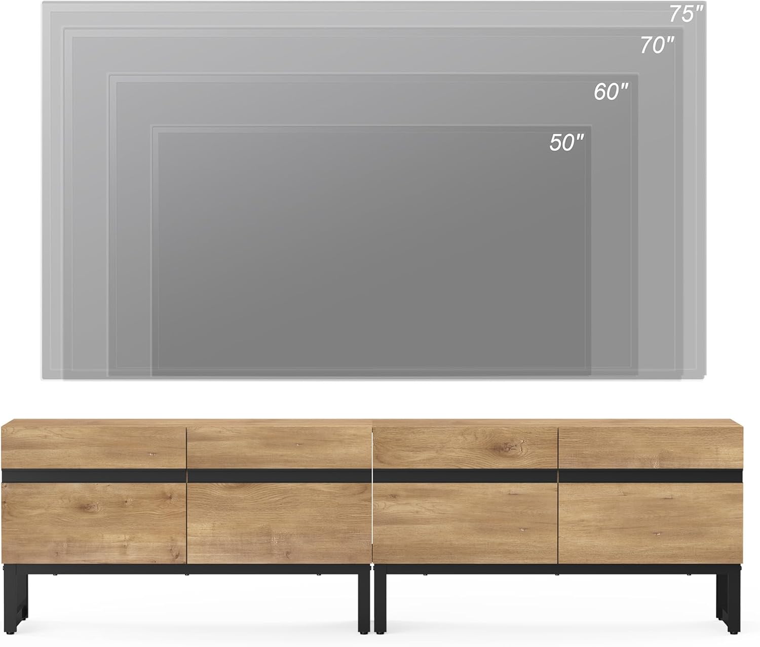 WAMPAT Modern TV Stand for TVs Up to 75 Inch, 2-in-1 Entertainment Center Media Console with Storage Cabinets, TV Console for Living Room, Oak