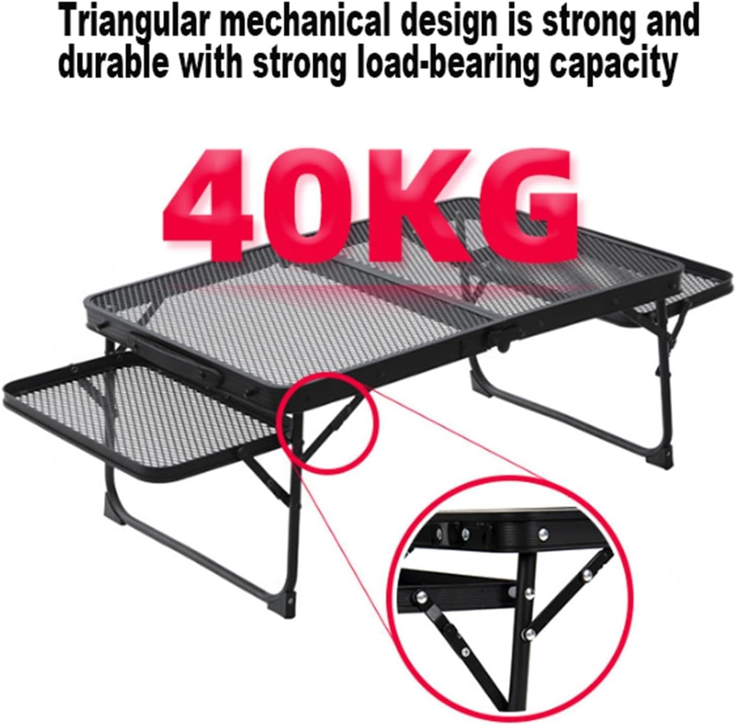 MUGATH Lightweight Folding Camping BBQ Table with Mesh Top, Adjustable Height Portable Aluminum Picnic Table with 2 Side Panels & Carry Handle for Outdoor Cooking, Camping & Fishing 3