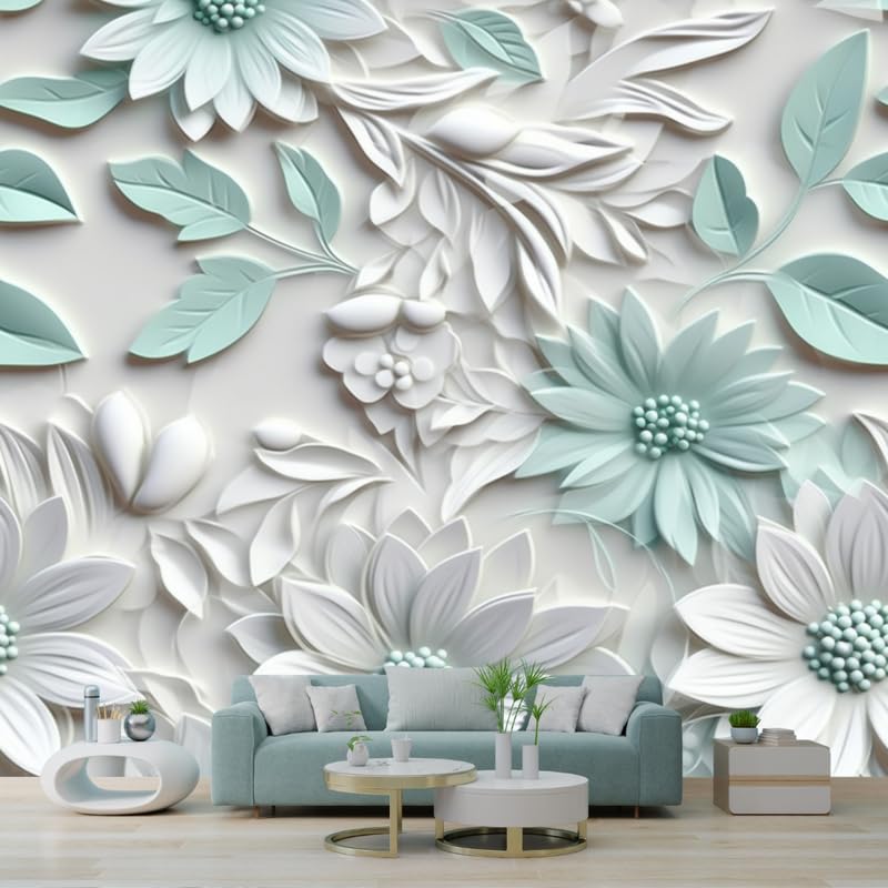 Image of 3D Embossed Floral Wall Sticker for Living Room | Waterproof Self Adhesive Large Wallpaper | Textured Leaf Design Removable Vinyl Sheet for Sofa Background & Home Decor (40x300 cm) | (Multicolor)