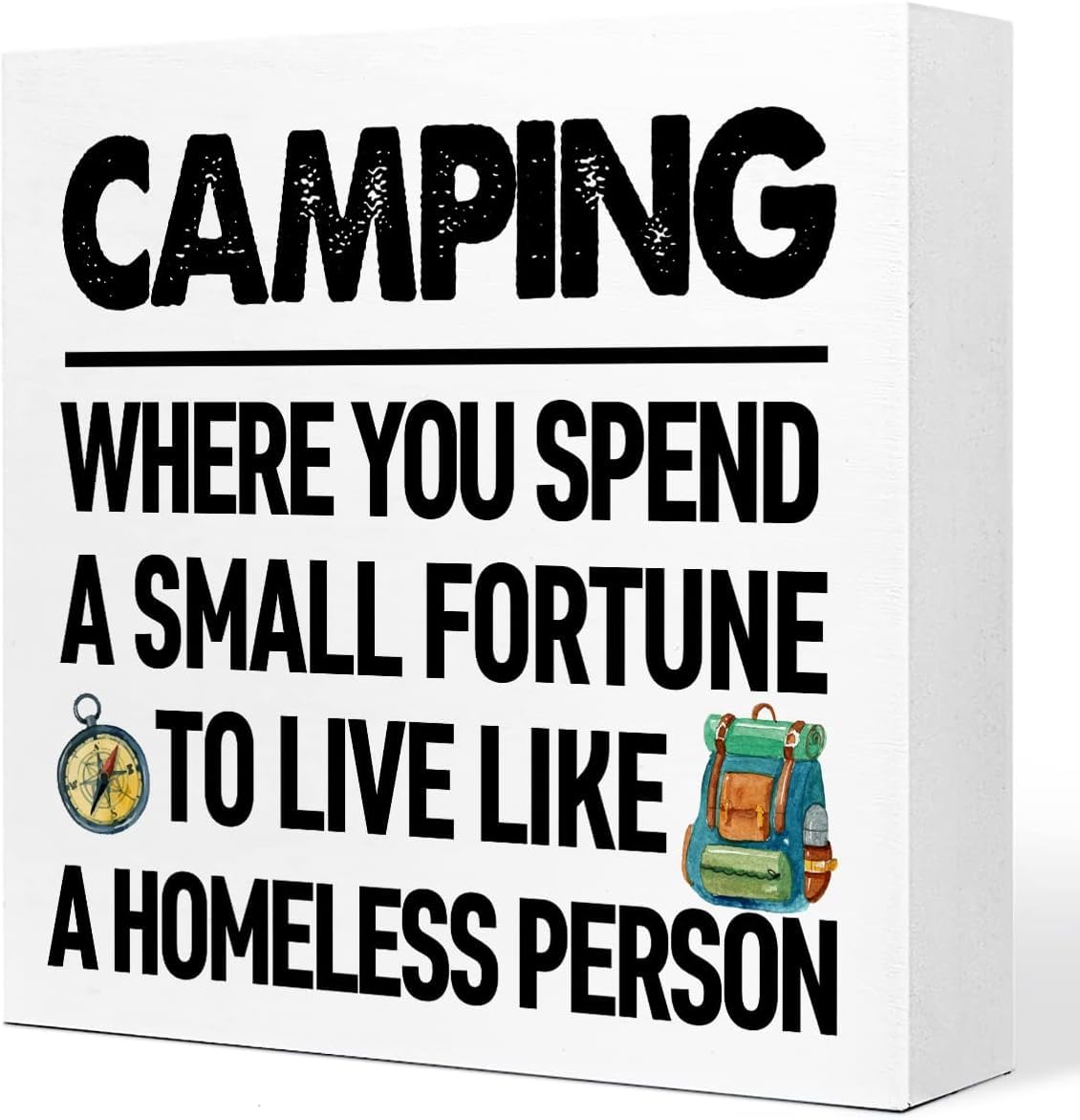 Camping Box Sign 5x5 Inch Funny Camper Decor Wood Tabletop Sign