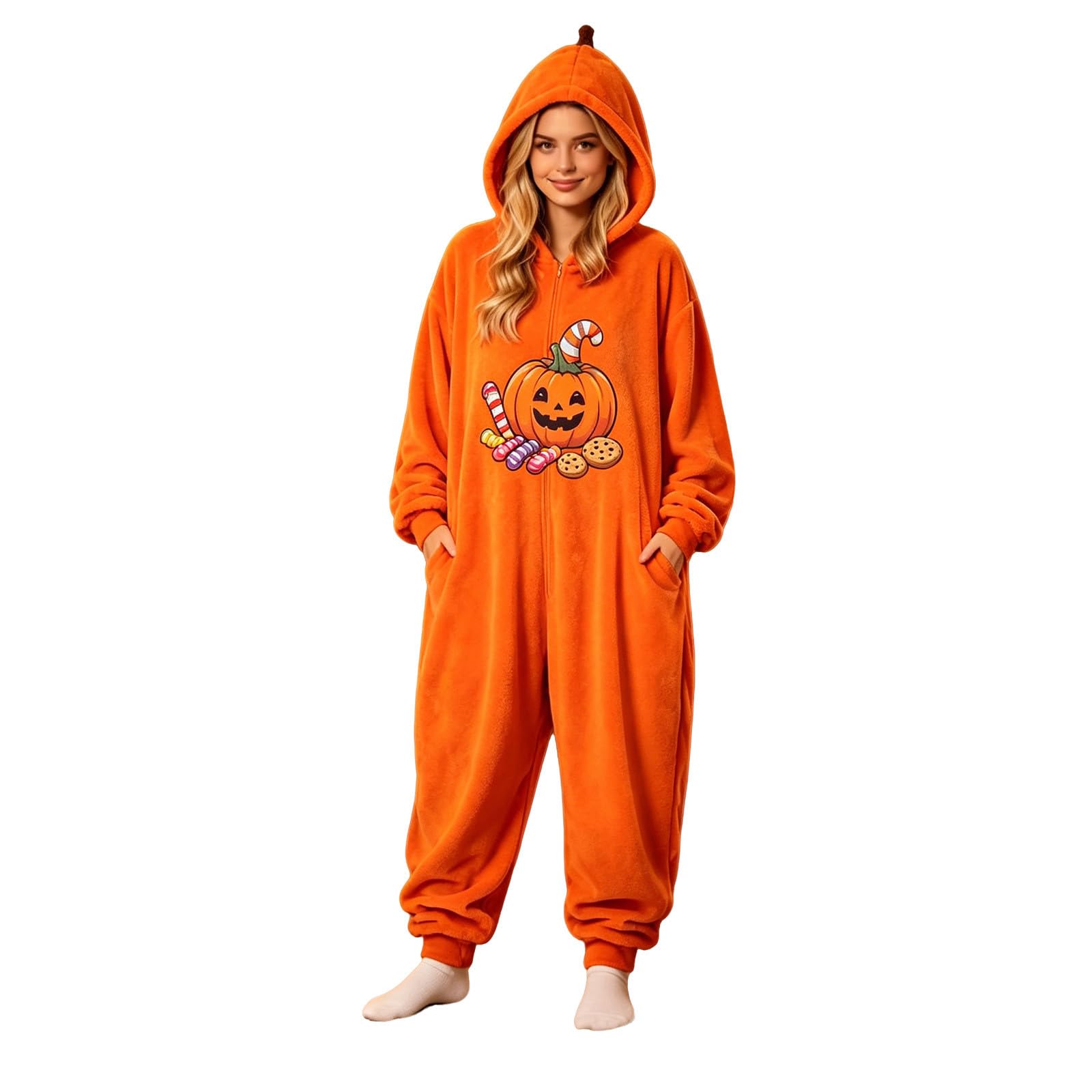 Tuta Halloween Donna Pigiama Zucca Intero con Stampa Dolce Stampa Dolce Halloween, Pigiama Zucca Morbido, Tuta Donna Confortevole per Relax, Party e Uso Quotidiano
