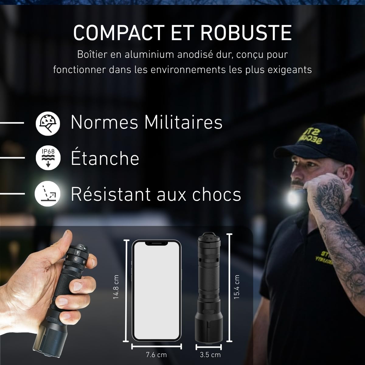 Ledlenser TT3R Lampe tactique rechargeable, 1900lm, Lumière Rouge, Bleue | Portée réglable 300 m, jusqu'à 50 h d'autonomie, mode Strobe, USB-C, IP68, pochette incluse, idéale pour la sécurité