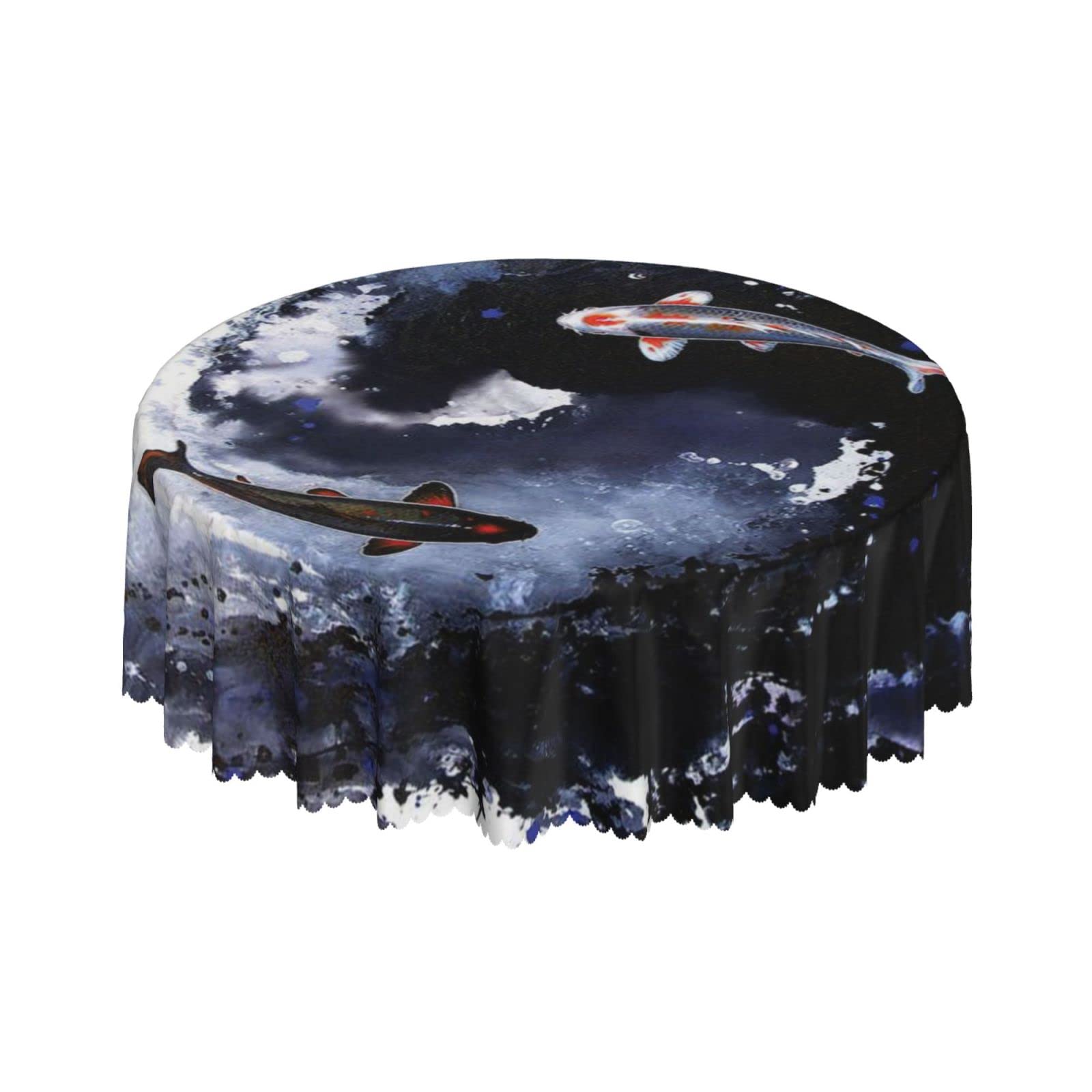 Lsjuee Abstract Yin Yang Fish Round Tablecloth 60 Inch Printed Washable Tablecloth for Dining Party Holiday Fall Home Decorative