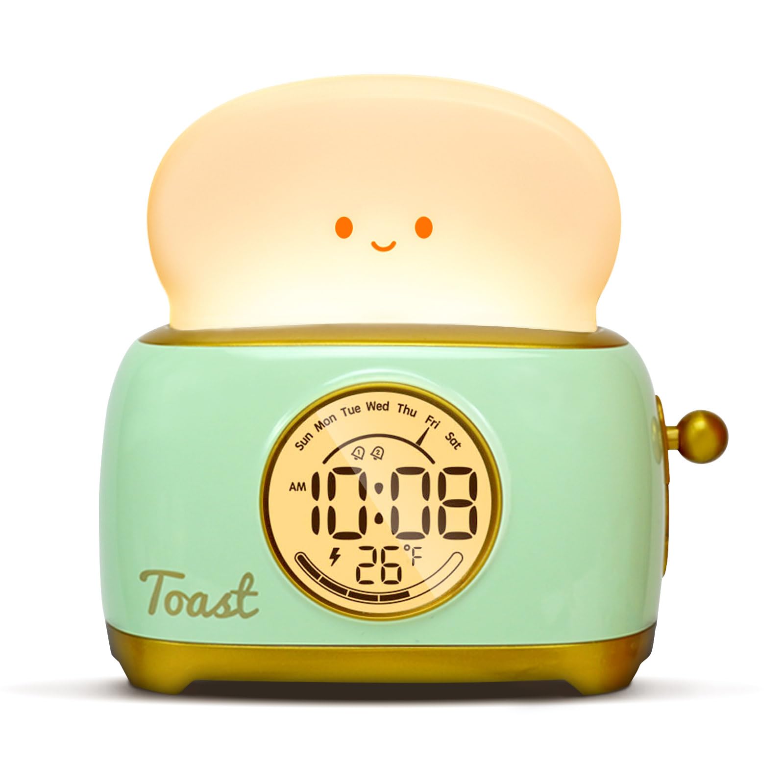 WANIDEA Cute Toaster Night Light, Kids Night Light Room Decorations for Teenage Girls,Alarm Clock for Kids, emperature Display, Gifts,Decor