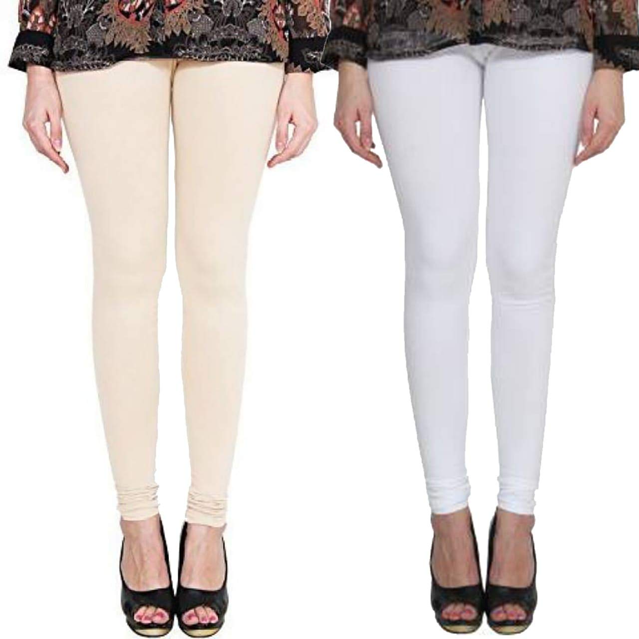 clarita Premium_Cotton Lycra_Churidar Leggings_For Women/Girls/Ladies_Combo Pack of 2_(Beige (Cream) & White)-picture-2