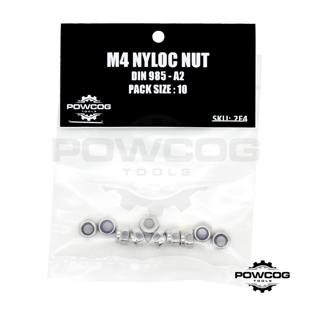 Powcog M4 Nyloc Nut - A2 Stainless Steel Lock Nuts Grade 304 Metric - Din 985 - By Powcog® - Pack Of 10