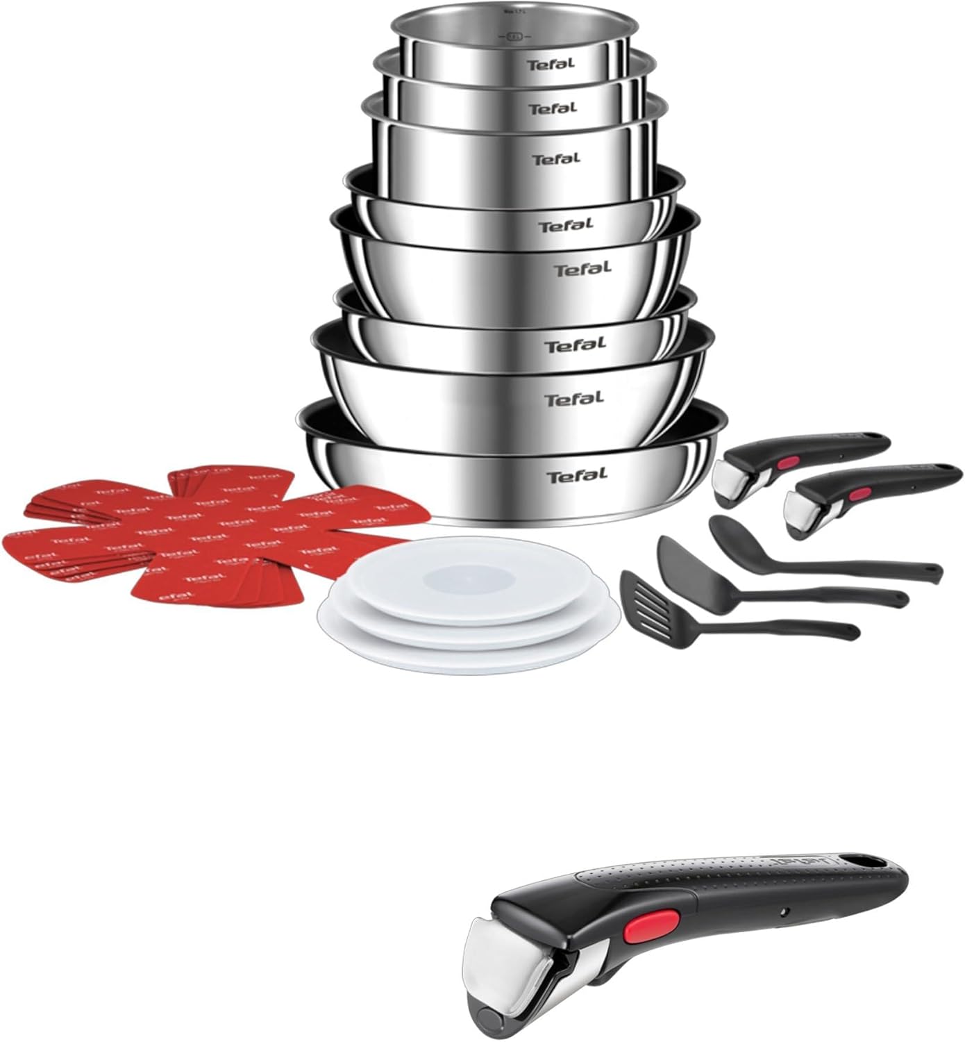 Product image of Tefal Ingenio Batterie de cuisine 20 pièces, Poêles, Casseroles, empilable, verrouillage sécurité 3 points, Supporte jusqu'à 10 kg & 3 poignées amovibles