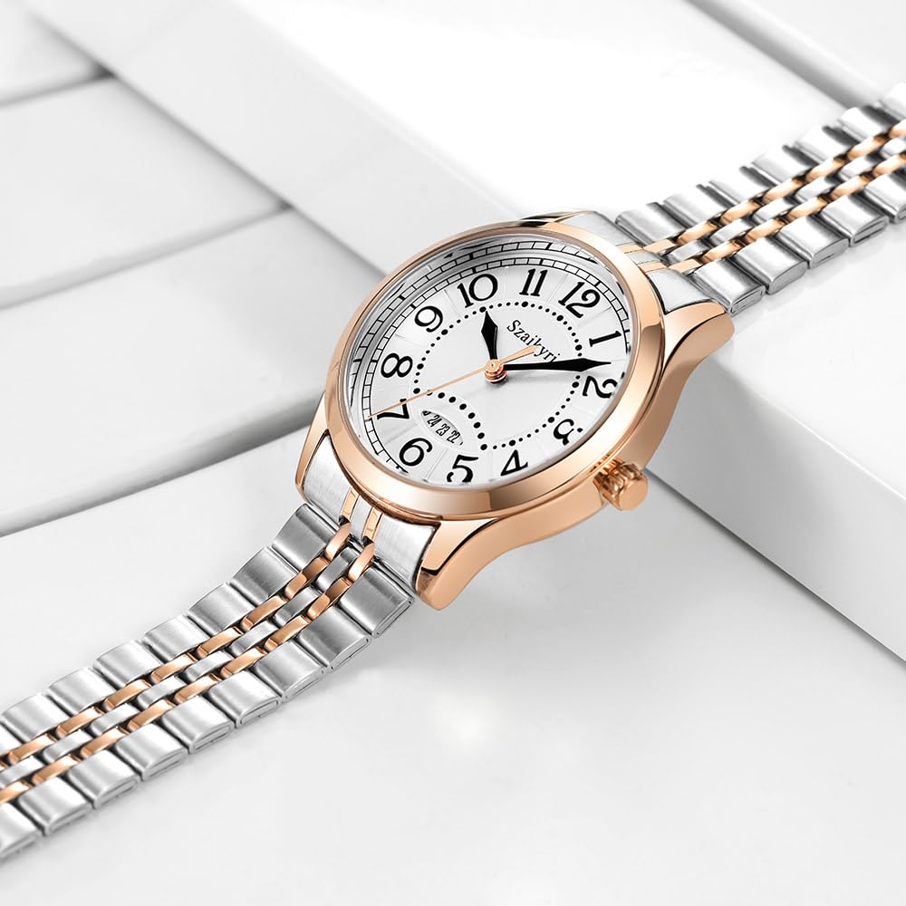 Szaikyri Clasica Reloj Mujer con Numerales Árabes de Tiempo Fácil de Leer Mujer Reloj con Calendario Resistente al Agua