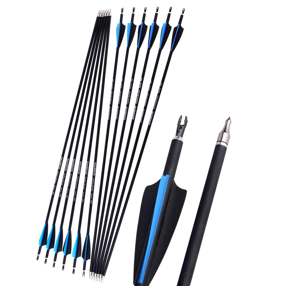 12 Flèches En Fibre De Verre Milaem 30 Pouces – Spine 500, Pointes Remplaçables, Plumes Caoutchouc, Pour Arc 30-35 Lbs, Cible Et Chasse