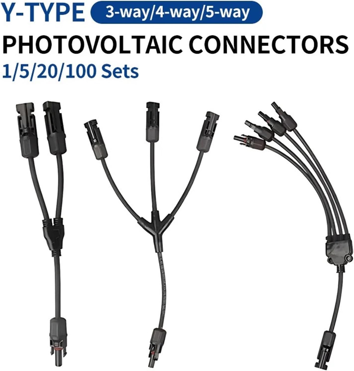 1/5/20/100 Sets Photovoltaic Solar Y Connector Male and Female Plug 3/4Way Y-Type 2/3/4 to 1 Adapter PV Plug Wire(MC4-Y3,20 Sets)