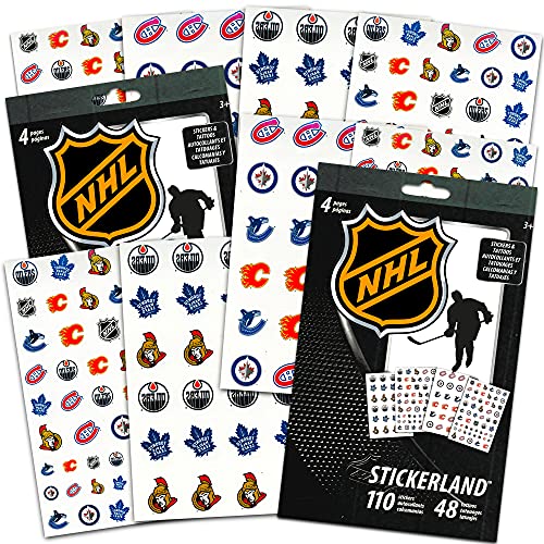 NHL Stickers and Temporary Tattoos Party Supplies Set ~ Bundle Includes 96 NHL Hockey Tattoos and Over 200 Hockey Team Stickers (NHL Party Favors)