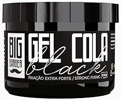 Gel Cola Black Big Barber 300g - Pigmentado Preto, Fixação Extra Forte, Cobre Cabelos Brancos, Modelador Masculino