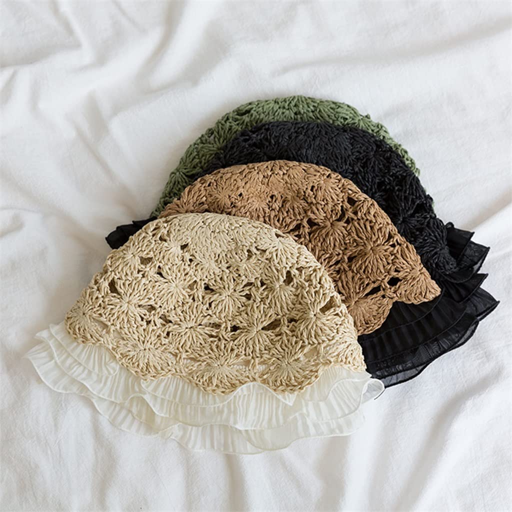 Sombrero de Verano para Mujer, Sombrero Tejido de Encaje, Protector Solar versátil, Sombrero de Cubo, Aleros pequeños de Verano