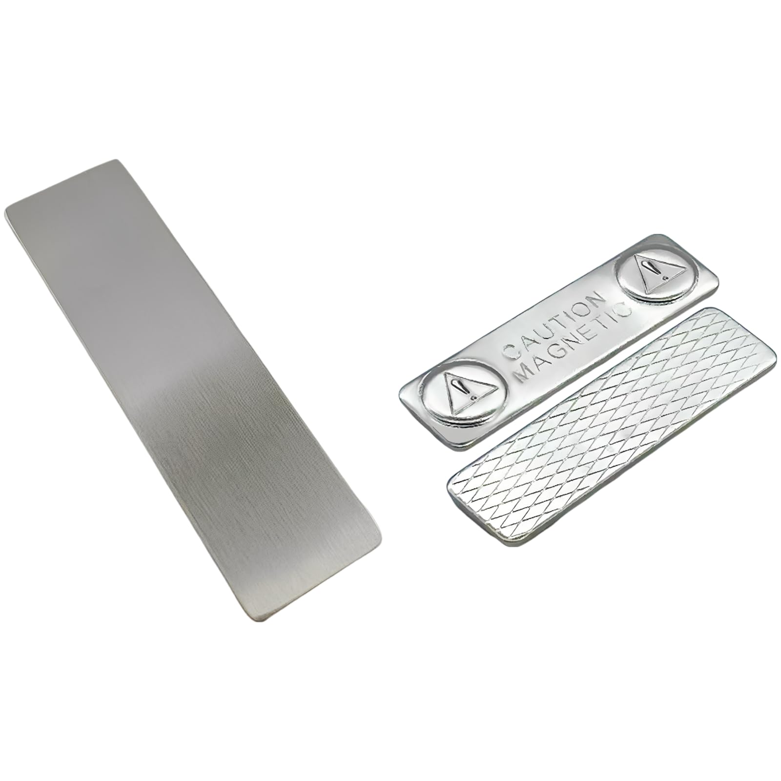 Lot de 50 porte-nom, badge d'identification en acier inoxydable avec composant de fixation solide, 2 tailles de porte-badge, surface argent brossé, pour bureau, réunions et école