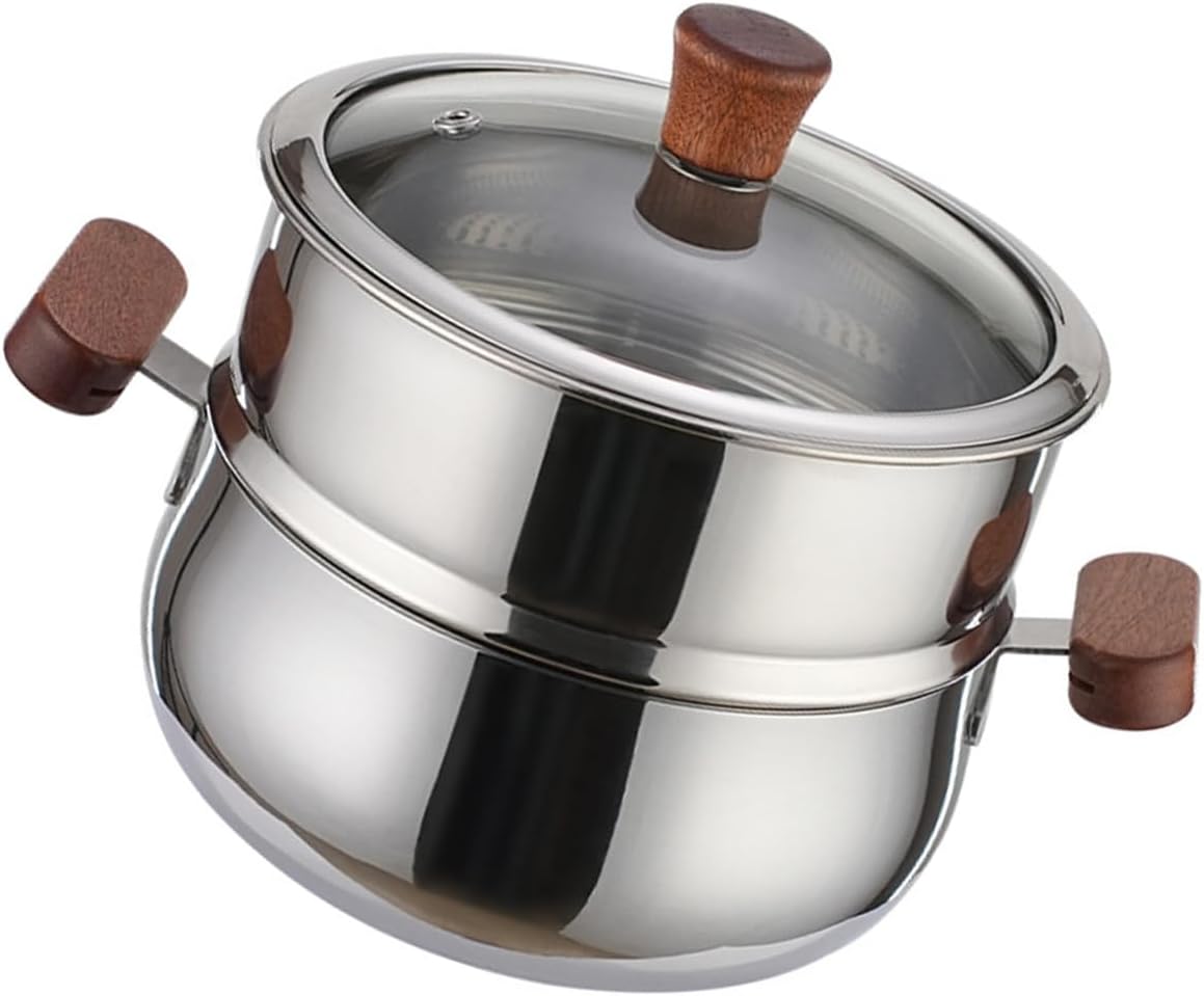 スープの作りと家族の食事用に設定された蒸し工具のステンレス鋼の蒸し器ポット付きノンスティックボトムストックポット