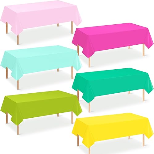 Paquete de 12 manteles de plástico hawaianos para mesas rectangulares, cubierta de mesa desechable tropical rosa, verde, amarillo, mantel
