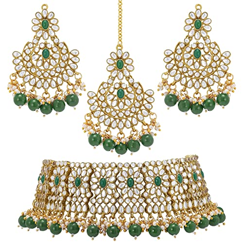 Aheli Faux Pearl Choker Necklace with Earrings Indian Traditional Bollywood Jewelry Set Gift for Women